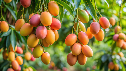 Marian plum (Mayongchid, Maprang, Plum Mango) fruit hanging orchard background