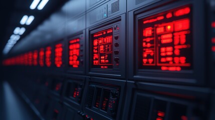 Futuristic Server Room with Red Lighting Effects