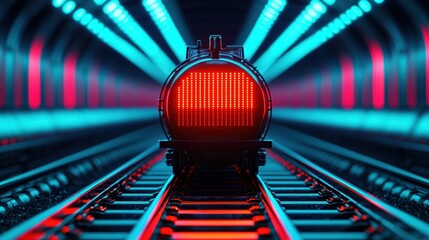 Vibrant Train Signal in a Dimly Lit Tunnel