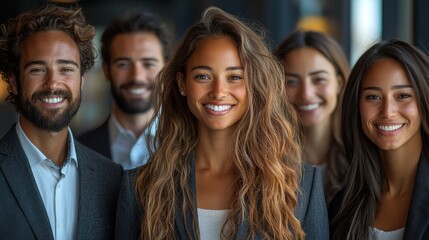 Fototapeta premium Young professionals smiling together during a business meeting in a modern office