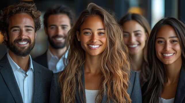 Young professionals smiling together during a business meeting in a modern office