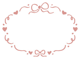 ガーリーなリボンの手描きフレーム　丸/円形