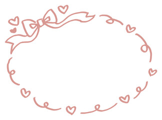 ガーリーなリボンの手描きフレーム　丸/円形