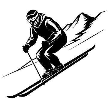 black skier skiing down mountain slope clip art preview