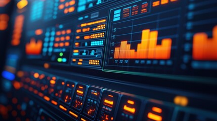 Obraz premium Futuristic Data Dashboard with Bright Graphs and Charts