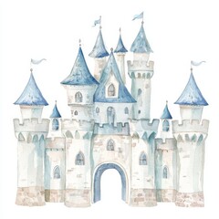 Obraz premium beautiful farytale castle - nursery watercolor drawing on white background