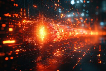 Obraz premium Abstract digital art with glowing red and orange lights