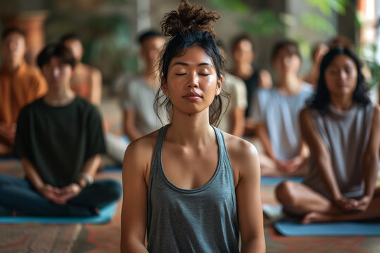 A Girl Meditating, People practicing mindfulness and meditation for mental well-being, raising awareness on World Mental Health Day.