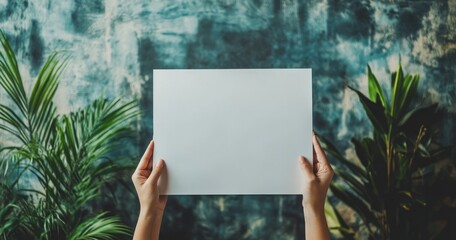 Blank paper held before green background