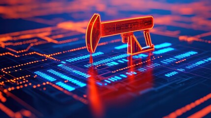 Digital Oil Pump on Abstract Technological Background