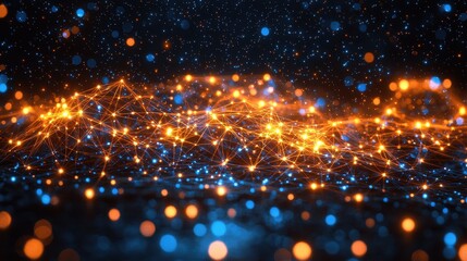 Obraz premium Abstract Network Connection with Glowing Lights and Bokeh Effect
