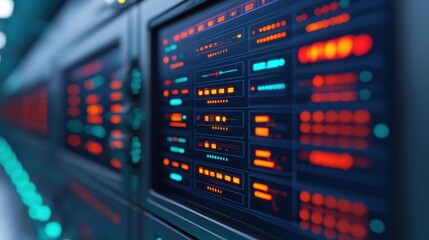 Naklejka premium Futuristic Data Center with Colorful LED Displays