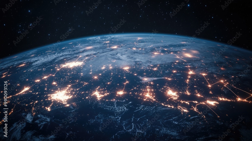 Fototapete stylized planet earth with network connections spanning across its surface, forming a futuristic vis