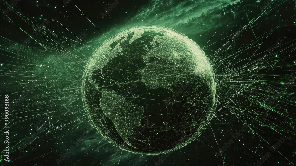 Fototapete stylized planet earth with network connections spanning across its surface, forming a futuristic vis