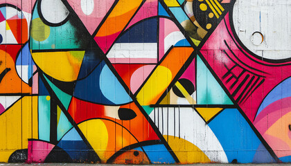 Fototapeta premium A graffiti-covered urban wall, showcasing vibrant colors, bold lines, and an edgy, artistic vibe