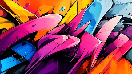Abstract graffiti collage, layers of vivid colors and energetic shapes, chaotic composition with harmonious balance, bold graffiti lines and bright neon splashes,