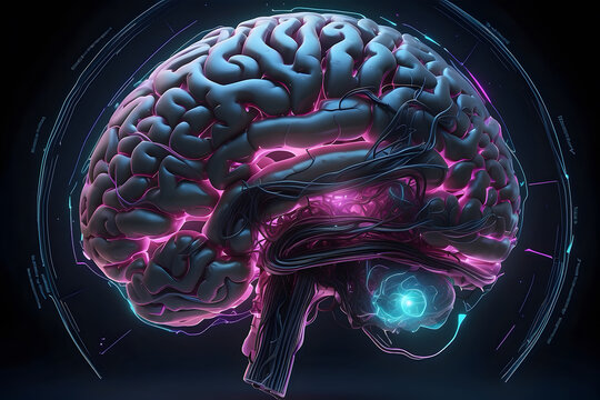 abstract image of Concept art of a human brain exploding with knowledge and creativity