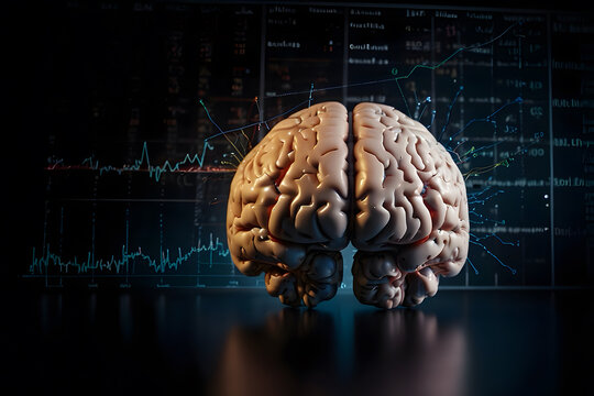 abstract image of Concept art of a human brain exploding with knowledge and creativity