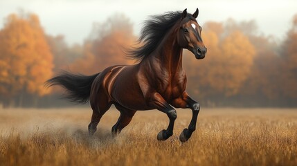 Majestic Horse Galloping Through Golden Field