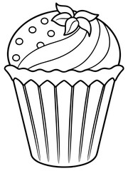 cupcake with cream and chocolate outline vector illustration 