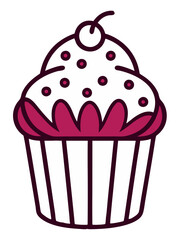  line art of a cupcake with cherry vector illustration 