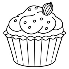 cupcake with cream line  art vector illustration 