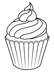 line art of a cupcake with cream vector illustration 