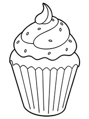 line art of a cupcake with cream vector illustration 