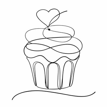 recommend clip art: continuous line art of a cupcake vector illustration 