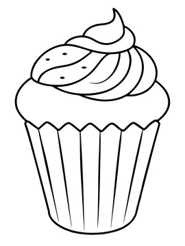 recommend clip art: cupcake with cream outline vector illustration 
