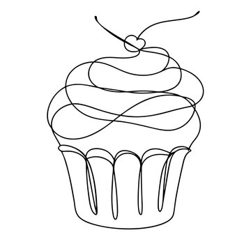recommend clip art: line art of a cupcake with cream vector illustration 