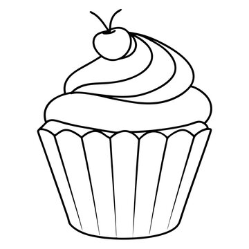 recommend clip art: line art of a cupcake with cream vector illustration 