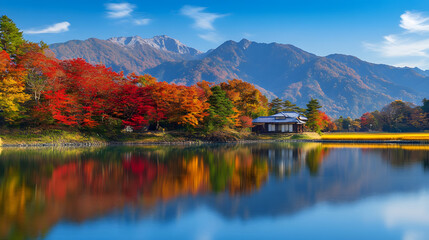 Fototapeta premium 31素晴らしい自然風景の豊かな森と秋の紅葉 Gererated AI