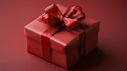 Fototapeta premium Elegant red gift box with a ribbon placed on a simple dark background, perfect for special occasions or celebrations throughout the year