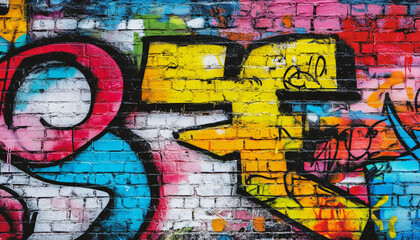 Obraz premium A graffiti-covered urban wall, showcasing vibrant colors, bold lines, and an edgy, artistic vibe