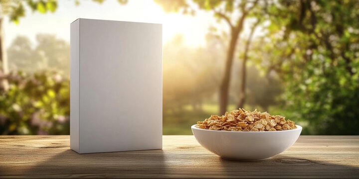 White box bowl cereal wooden table is rectangular rendering