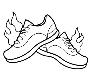 Fiery Running Shoes Line Art vector illustration