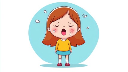 A colorful, cartoon illustration of a young girl with tears, expressing her emotions with innocence and charm.