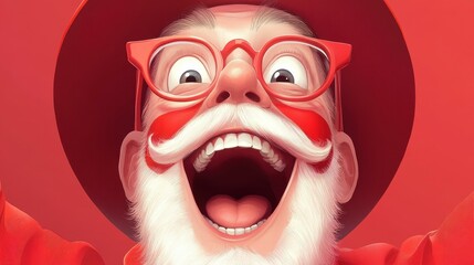 Obraz premium A joyful elderly man beams with a painted face at a carnival, radiating warmth and delight in a charming 2D animation.