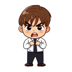Adorable chibi boy sticker, expressing a sincere apology with a cute bow, perfect for adding charm to any chat or note.