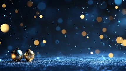 Abstract Christmas bokeh background with golden baubles and glittering sparkle, symbolizing celebration, joy, warmth, magic, and winter.