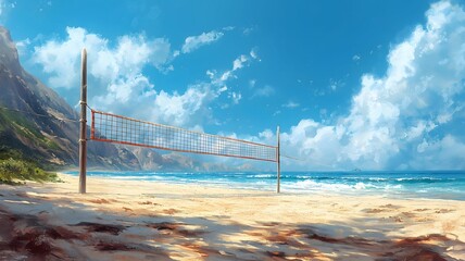 Volleyball Court on the Beach On a Sunny Summer Day