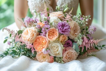 Obraz premium Bridal Bouquet of Pink and Peach Flowers