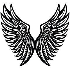 A black and white logo of a black angel wings vector illustration clip art design element