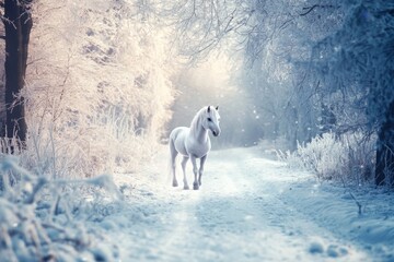 White Horse in a Snowy Forest