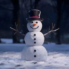 A snowman with a full moon in the background.
