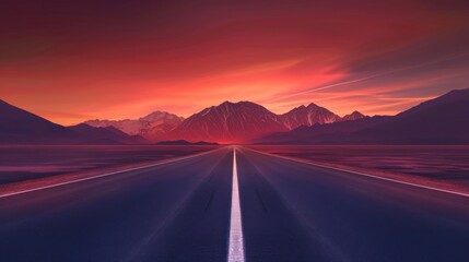 Fototapeta premium A Road Leading Towards the Mountains at Sunset