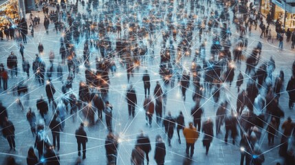 Crowd with Network Connections. Big Data, Smart City, and WiFi Concept