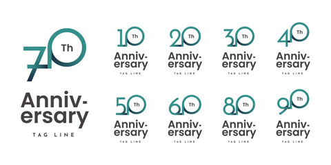 Set 10 20 30 to 100 years anniversary vector template design
