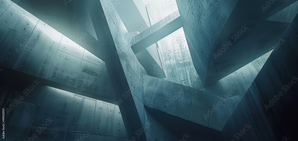 Leinwandbilder Abstract view of modern concrete structures with dramatic lighting, showcasing architectural design and spatial dynamics.